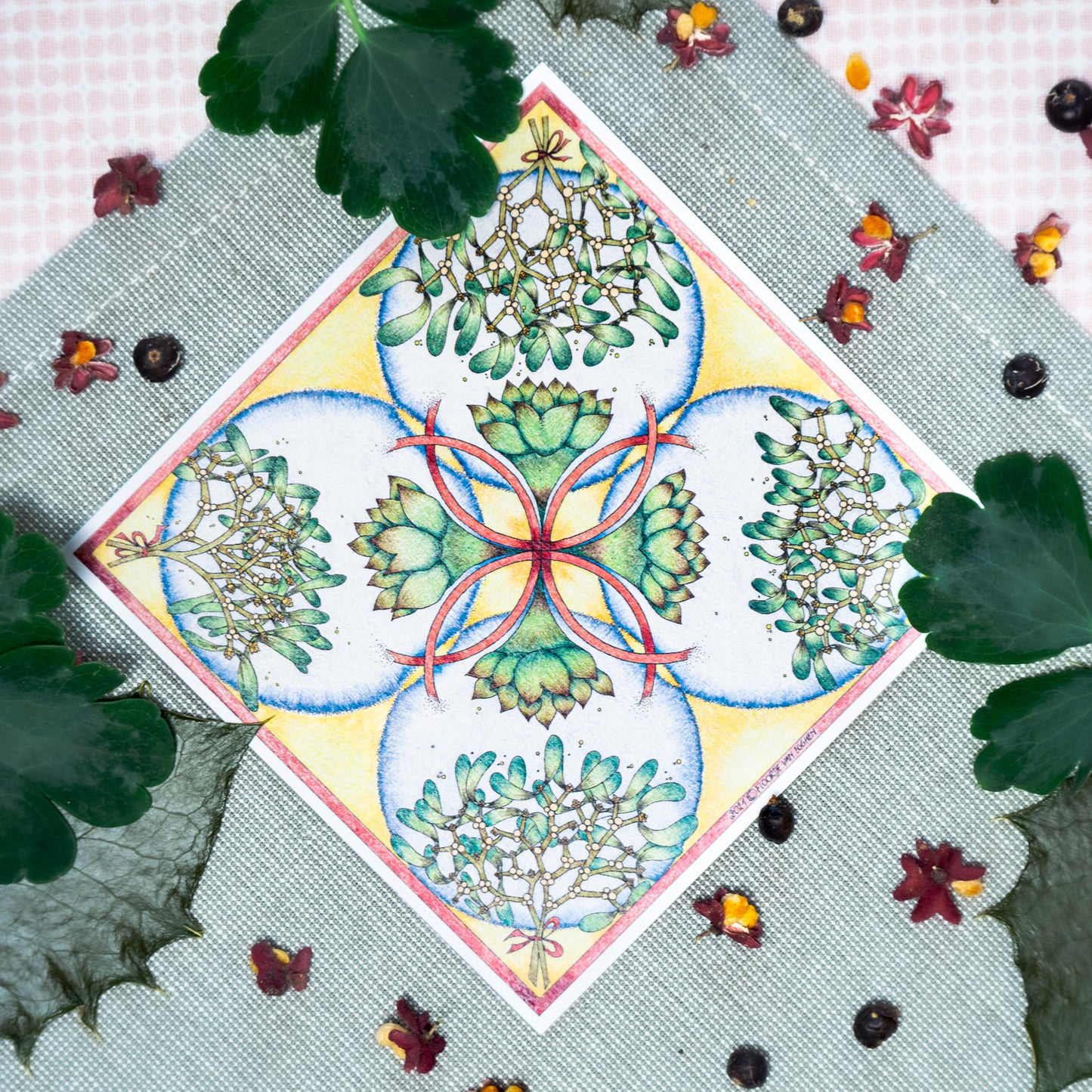 Kaart - Card MISTLETOE (+enveloppe)