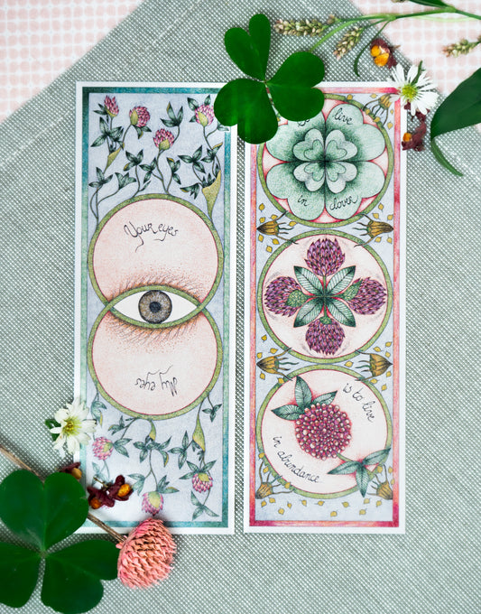 Card (+ enveloppe) and 2 bookmarks: Red Clover